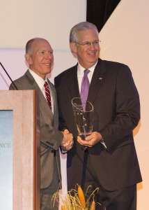 University of Central Missouri President Chuck Ambrose (left) receives the Governor’s Economic Development Advancement Award from Missouri Gov. Jay Nixon Sept. 6 at the Governor’s Conference on Economic Development in Kansas City.