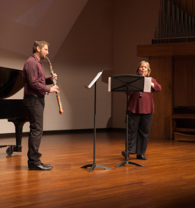 Lee Hartman, left, and Sheri Mattson perform a duet of "Otono en Buenos" using an English horn and an oboe.